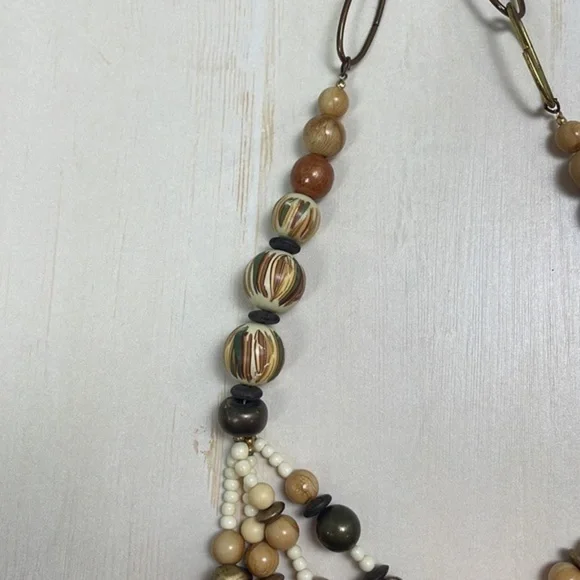 ICervoni Creations Boho Wood, Resin, and Chain Beaded Long Necklace, 36” Long
